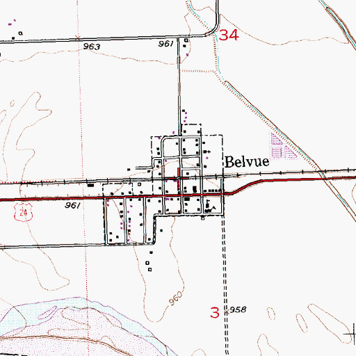 Topographic Map of Belvue, KS