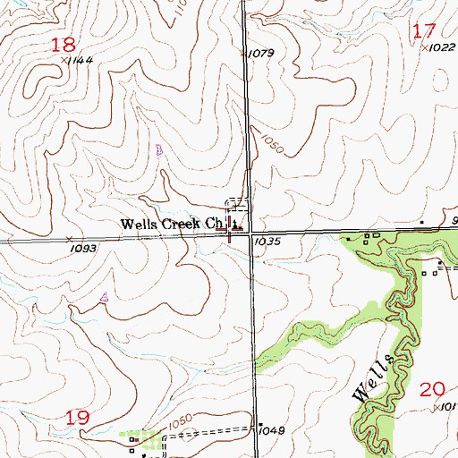 Topographic Map of Wells Creek United Church of Christ, KS