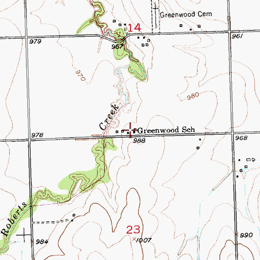 Topographic Map of Greenwood School, KS