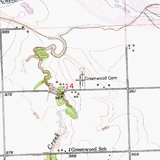 Topographic Map of Greenwood Cemetery, KS