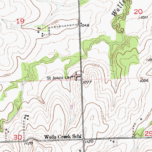 Topographic Map of Saint Johns Cemetery, KS