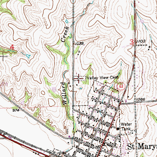 Topographic Map of Valley View Cemetery, KS