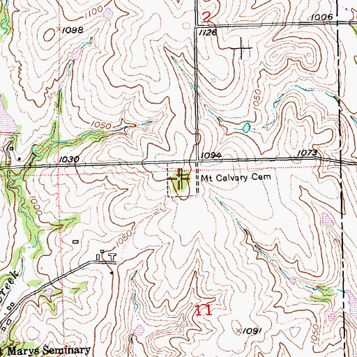 Topographic Map of Mount Calvary Cemetery, KS