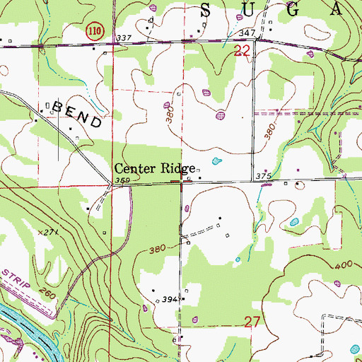 Topographic Map of Center Ridge, AR