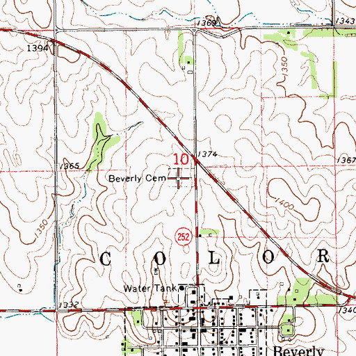 Topographic Map of Beverly Cemetery, KS