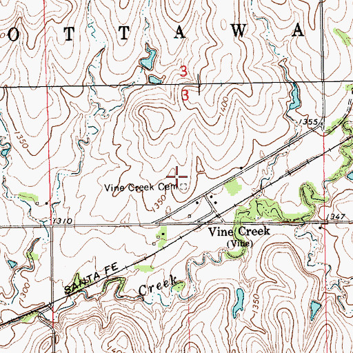 Topographic Map of Vine Creek Cemetery, KS