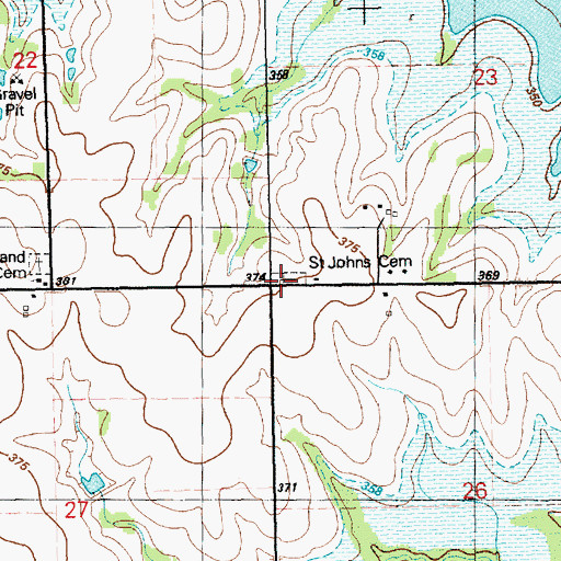 Topographic Map of Saint John's Cemetery, KS