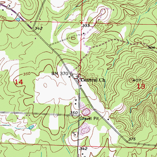 Topographic Map of Central Church, AR