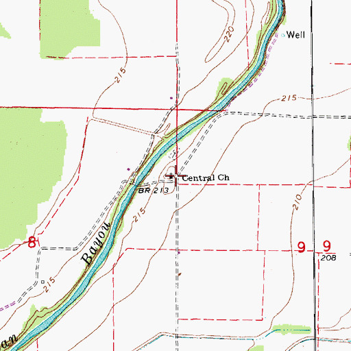 Topographic Map of Central Church, AR