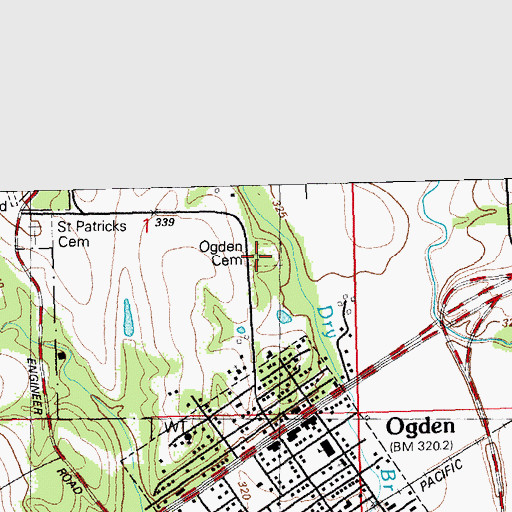 Topographic Map of Ogden Cemetery, KS