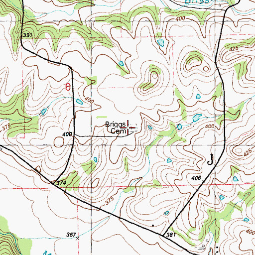 Topographic Map of Briggs Cemetery, KS