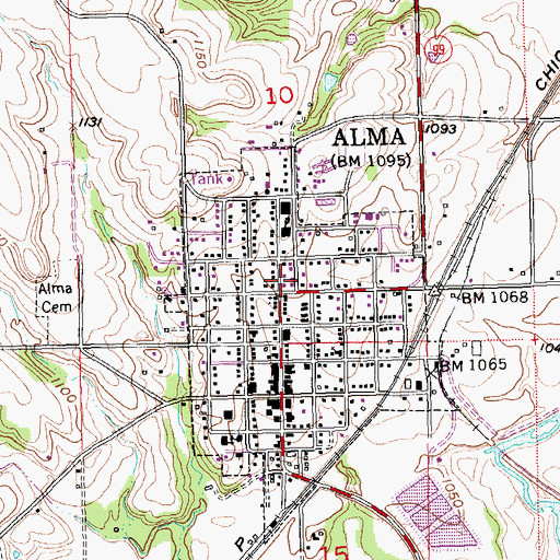 Topographic Map of Alma, KS