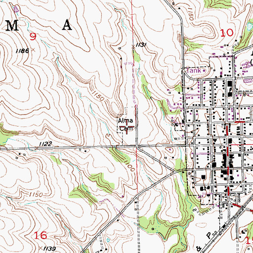 Topographic Map of Alma Cemetery, KS