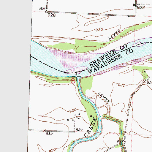 Topographic Map of Mill Creek, KS