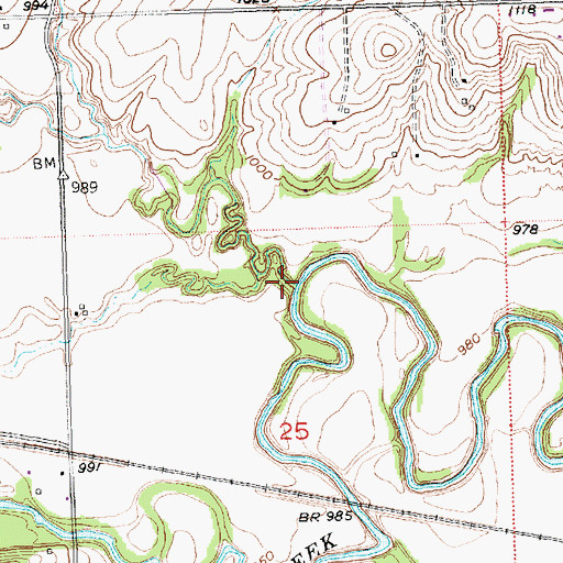 Topographic Map of Mulberry Creek, KS