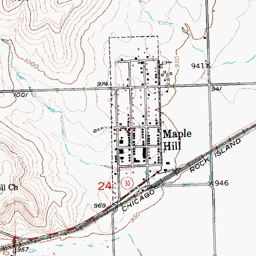 Topographic Map of Maple Hill, KS