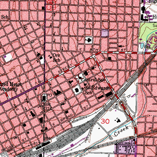 Topographic Map of Central School, AR