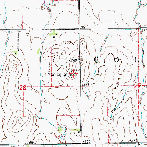 Topographic Map of Monroe Cemetery, KS