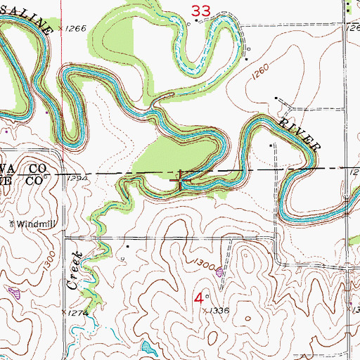 Topographic Map of Shaw Creek, KS