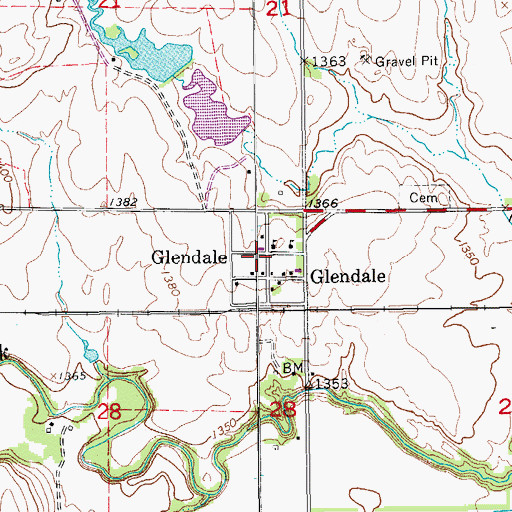 Topographic Map of Glendale, KS