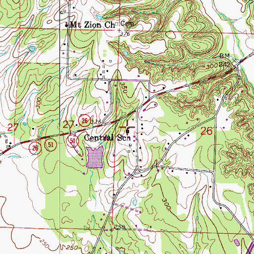 Topographic Map of Central School, AR