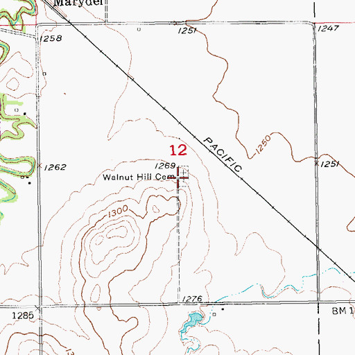 Topographic Map of Walnut Hill Cemetery, KS