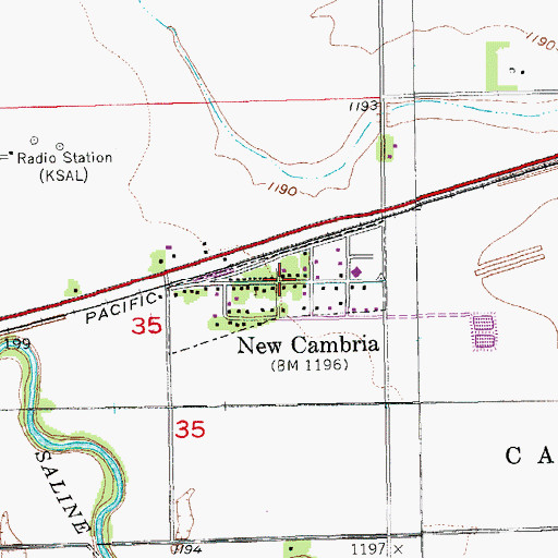 Topographic Map of New Cambria, KS