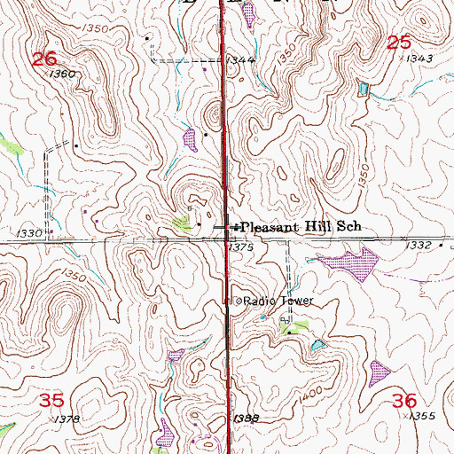 Topographic Map of Pleasant Hill School, KS
