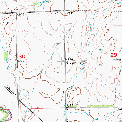 Topographic Map of Greenville Cemetery, KS