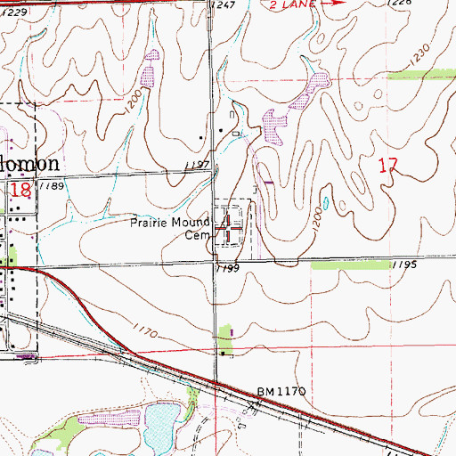 Topographic Map of Prairie Mound Cemetery, KS