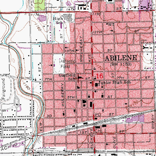 Topographic Map of Garfield Elementary School, KS