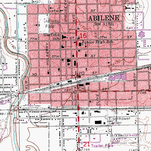 Topographic Map of Abilene, KS