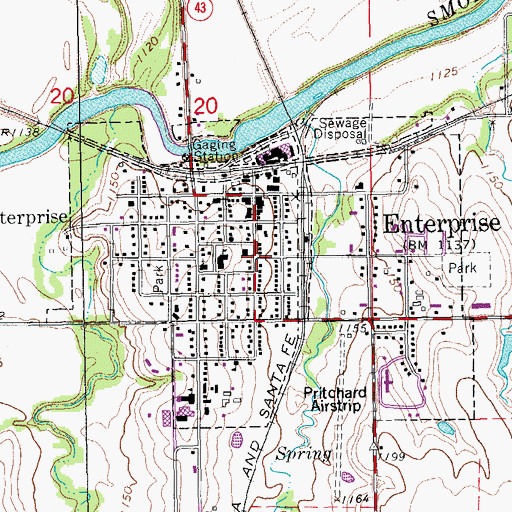 Topographic Map of Enterprise, KS