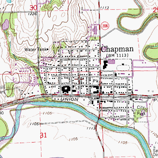 Topographic Map of Chapman, KS