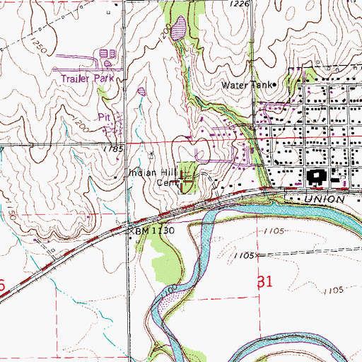 Topographic Map of Indian Hill Cemetery, KS