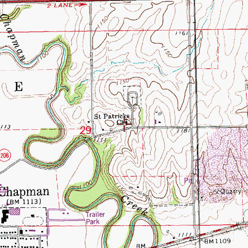 Topographic Map of Saint Patricks Church, KS