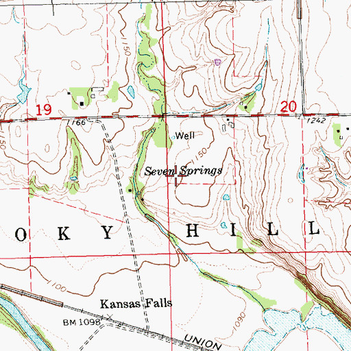 Topographic Map of Seven Springs, KS