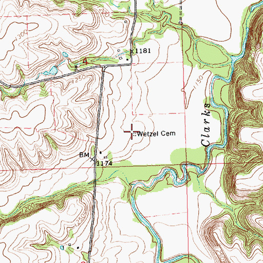 Topographic Map of Wetzel Cemetery, KS
