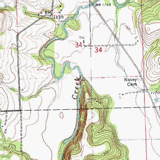Topographic Map of Davis Creek, KS
