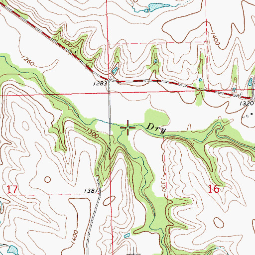 Topographic Map of West Branch Dry Creek, KS