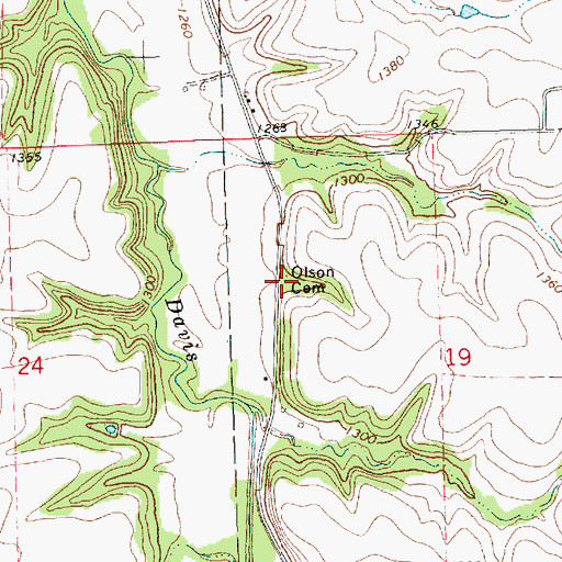 Topographic Map of Olson Cemetery, KS