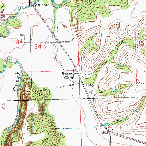 Topographic Map of Rosey Cemetery, KS