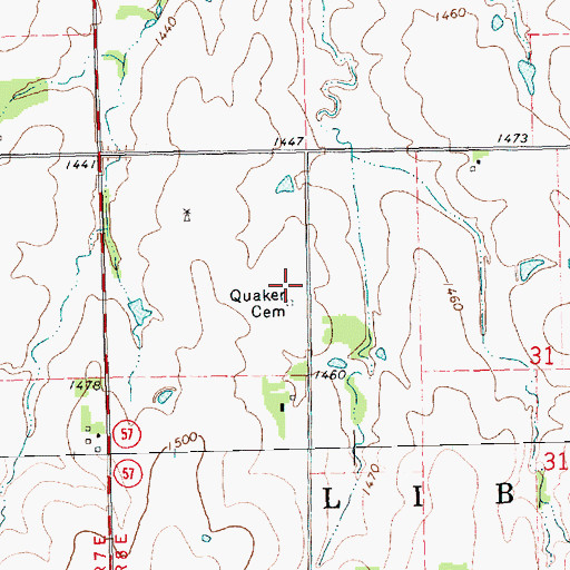 Topographic Map of Quaker Cemetery, KS