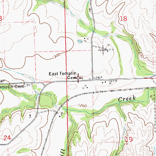 Topographic Map of East Templin Cemetery, KS
