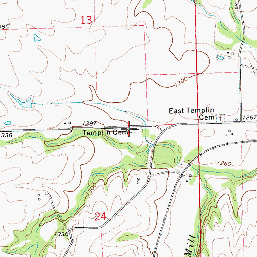 Topographic Map of West Templin Cemetery, KS