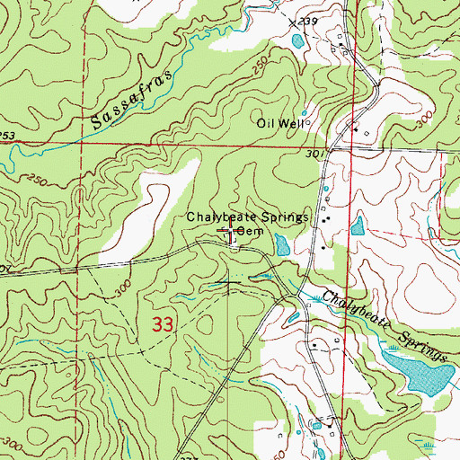 Topographic Map of Chalybeate Springs Cemetery, AR