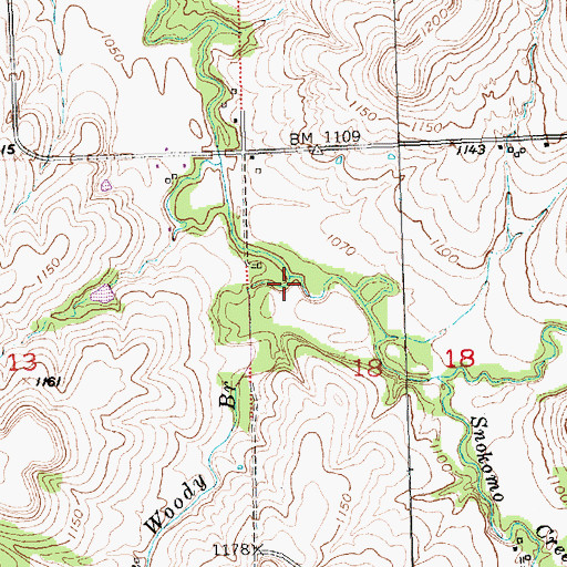 Topographic Map of Joe Woody Branch, KS