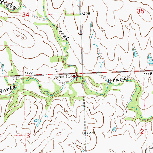 Topographic Map of Higby Creek, KS