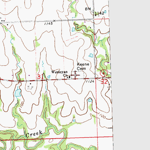 Topographic Map of Keene Cemetery, KS