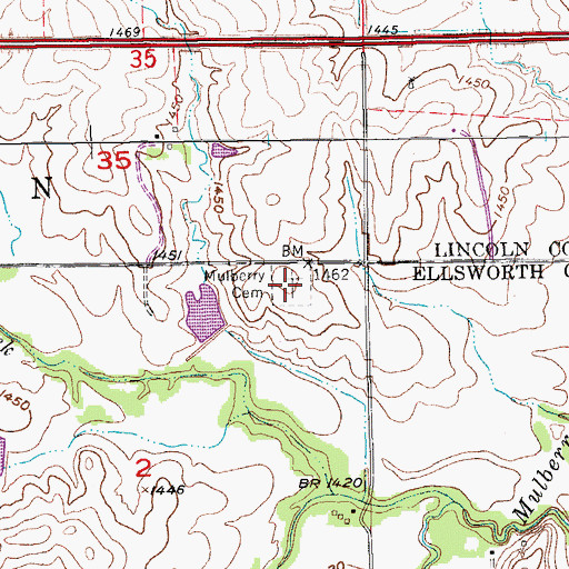 Topographic Map of Mulberry Cemetery, KS